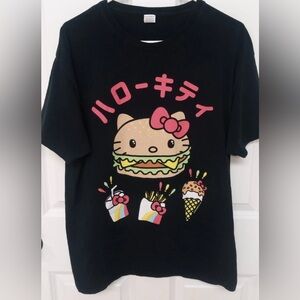 HELLO KITTY BURGER SHOP 2022 Sanrio Official Black Graphic Cotton T-shirt large